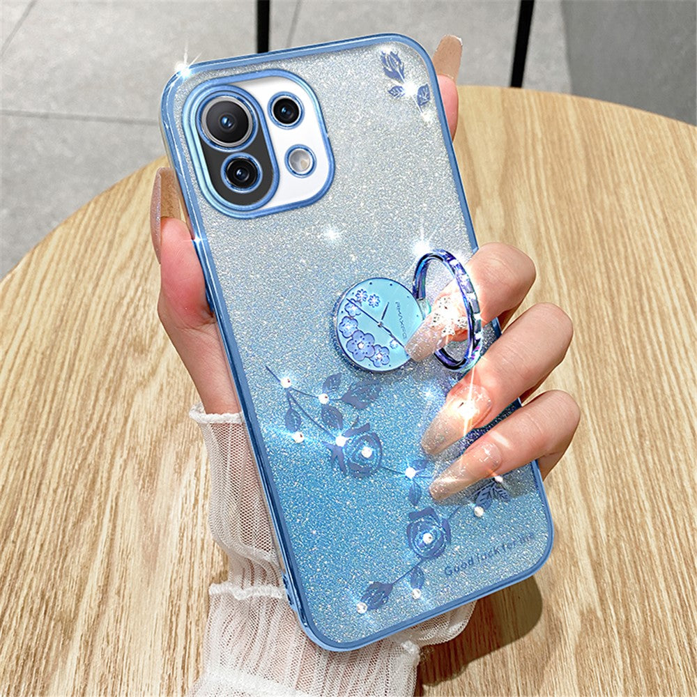 KADEM For Xiaomi Mi 11 Lite 4G / 5G / 11 Lite 5G NE Kickstand Phone Case Rhinestone Flower TPU Cover