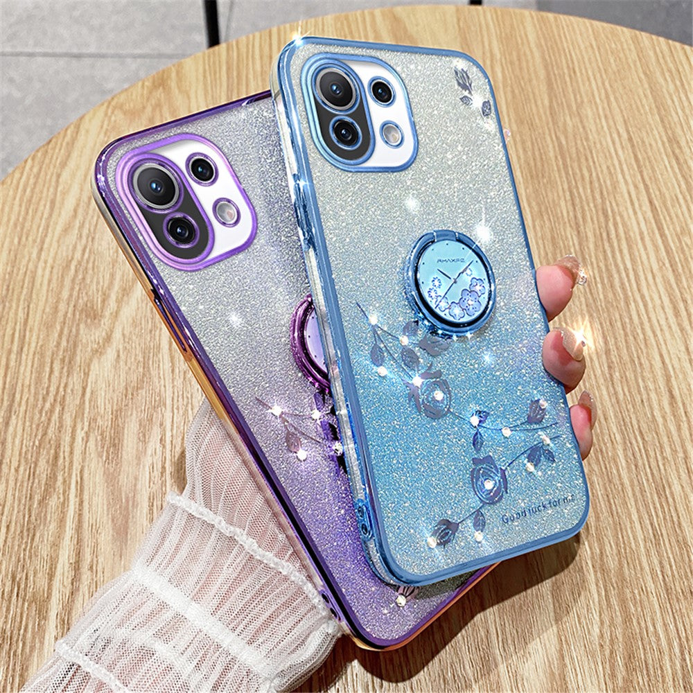 KADEM For Xiaomi Mi 11 Lite 4G / 5G / 11 Lite 5G NE Kickstand Phone Case Rhinestone Flower TPU Cover