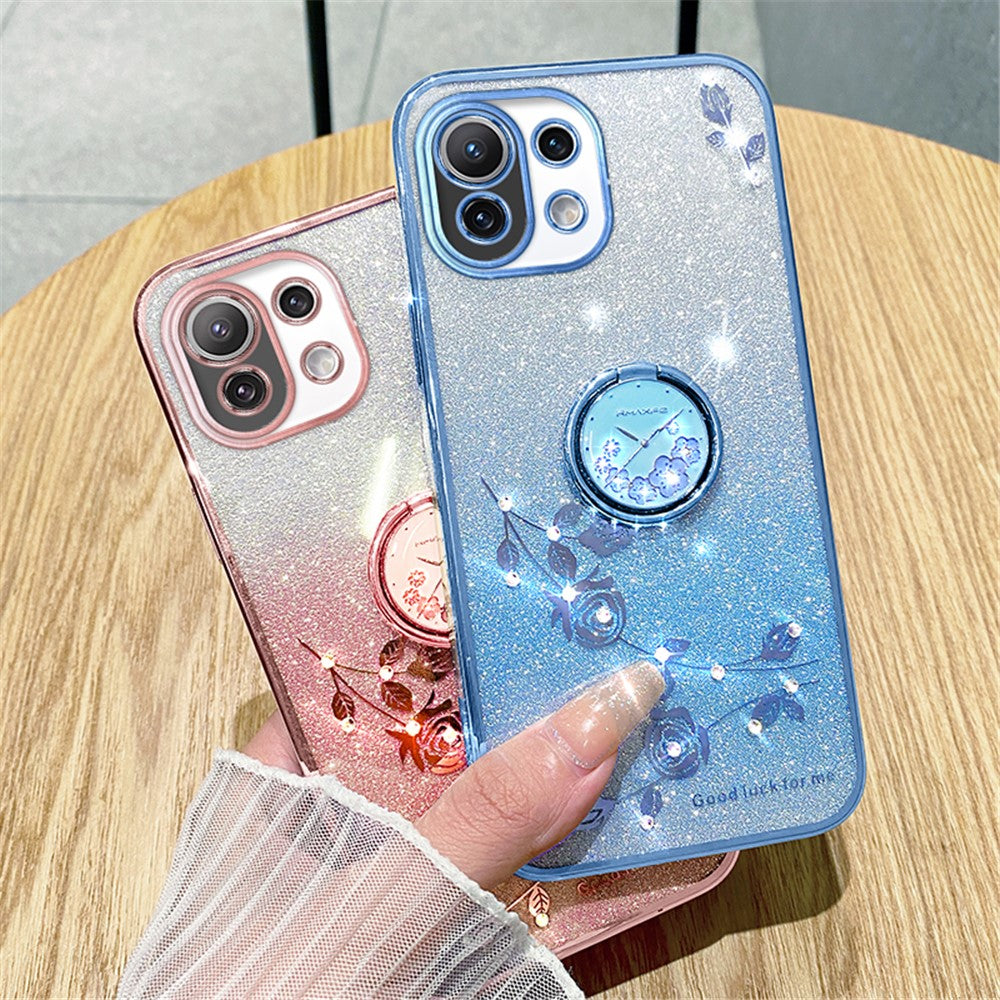KADEM For Xiaomi Mi 11 Lite 4G / 5G / 11 Lite 5G NE Kickstand Phone Case Rhinestone Flower TPU Cover