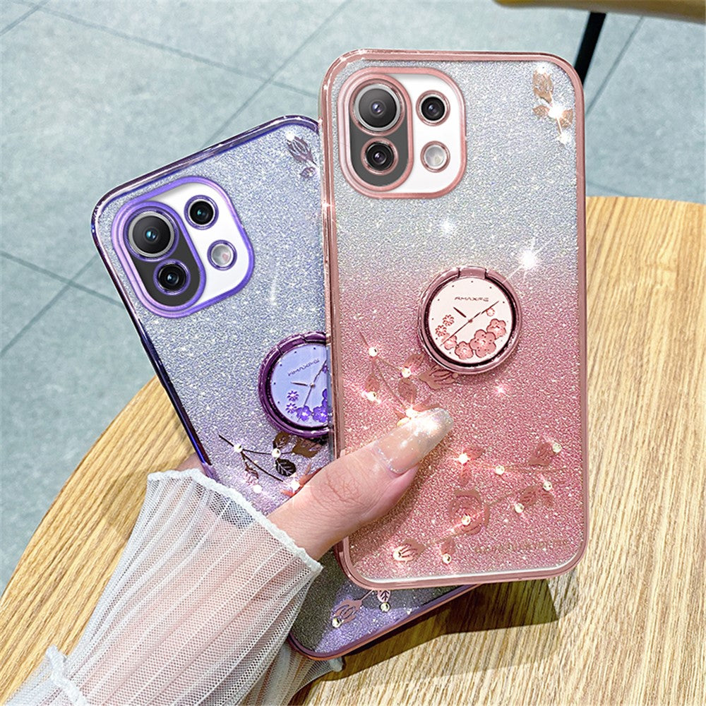 KADEM For Xiaomi Mi 11 Lite 4G / 5G / 11 Lite 5G NE Kickstand Phone Case Rhinestone Flower TPU Cover