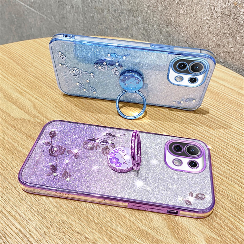 KADEM For Xiaomi Mi 11 Lite 4G / 5G / 11 Lite 5G NE Kickstand Phone Case Rhinestone Flower TPU Cover