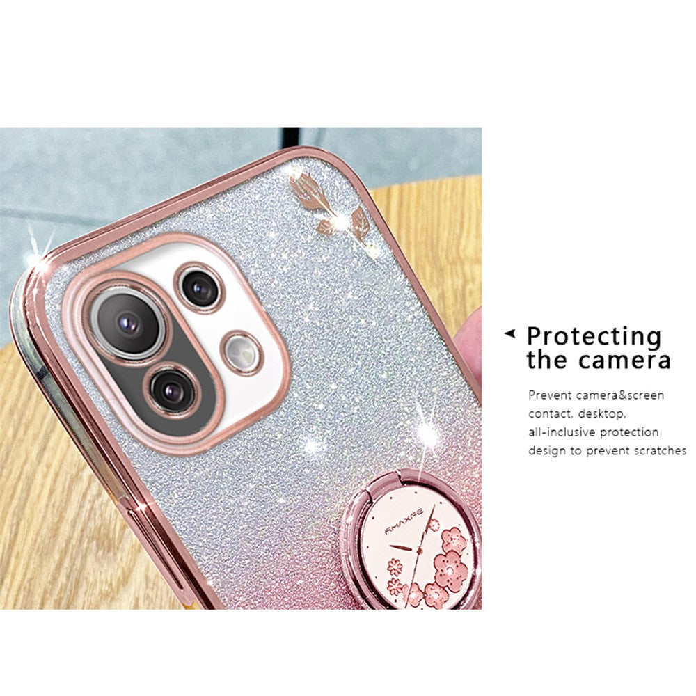 KADEM For Xiaomi Mi 11 Lite 4G / 5G / 11 Lite 5G NE Kickstand Phone Case Rhinestone Flower TPU Cover