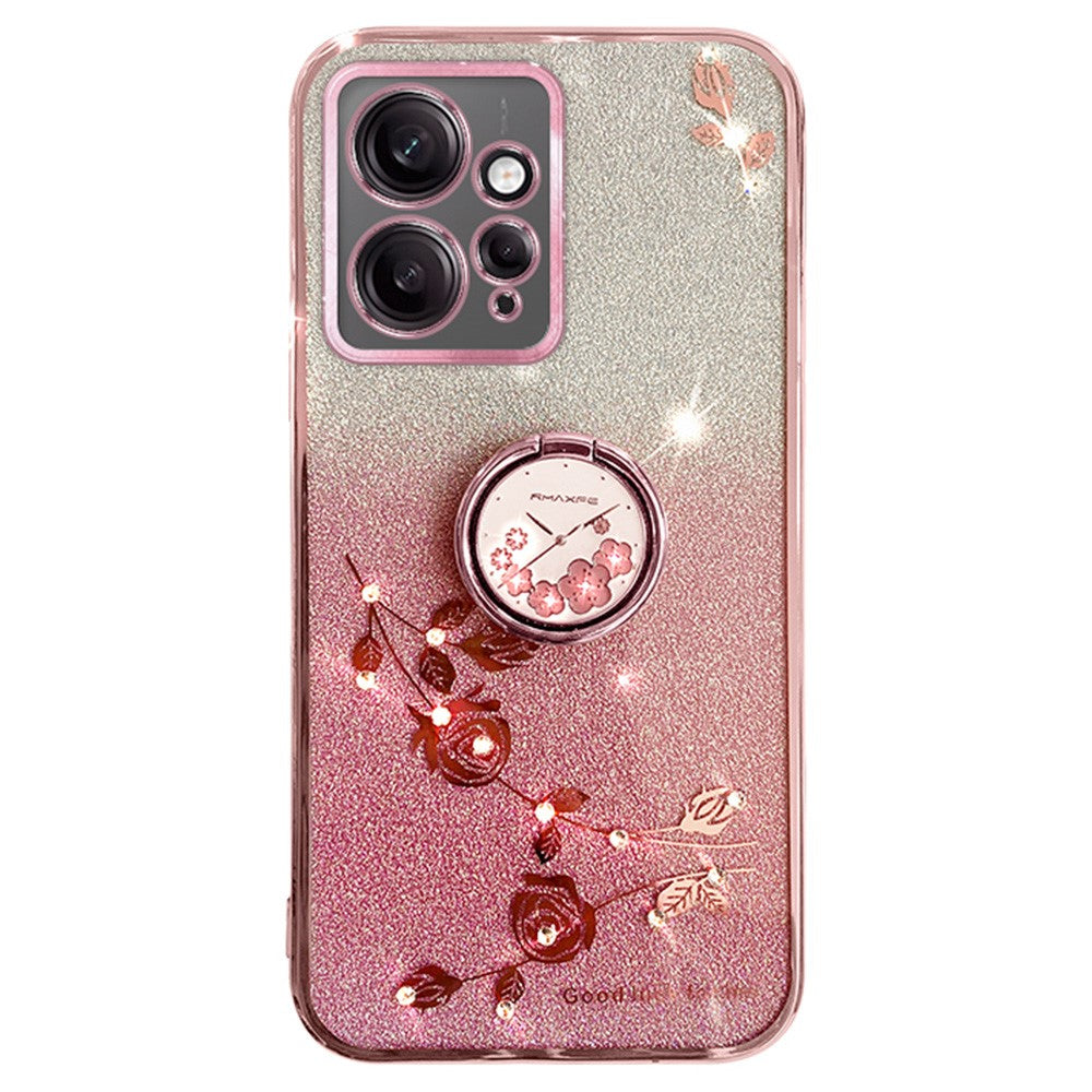 KADEM For Xiaomi Redmi Note 12 4G Kickstand Case Glitter Gradient Rhinestone Flower Phone Cover TPU Electroplating Case