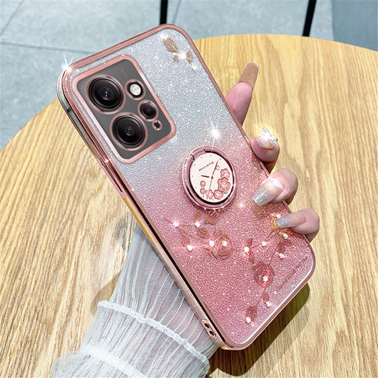 Xiaomi Redmi Note 12 4G Handyhülle – KADEM mit Ständer, glitzernder Farbverlauf, Strass-Blumen-, TPU-Galvanisierungshülle