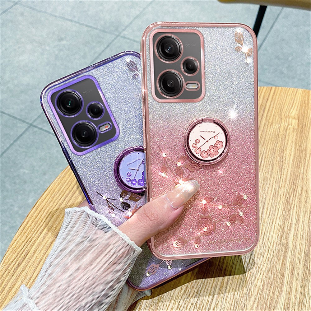 KADEM TPU Case for Xiaomi Redmi Note 12 Pro 5G / 12 Pro+ 5G Electroplating Glitter Gradient Rhinestone Flower Kickstand Phone Cover
