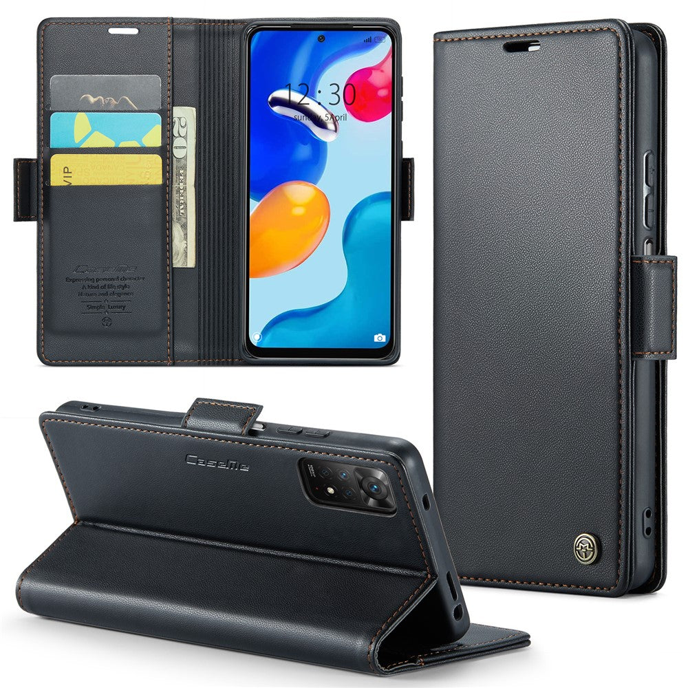 For Xiaomi Redmi Note 11 4G (Qualcomm) / Note 11S 4G Leather Case CASEME 023 RFID Blocking 3 Card Slot Mobile Cover