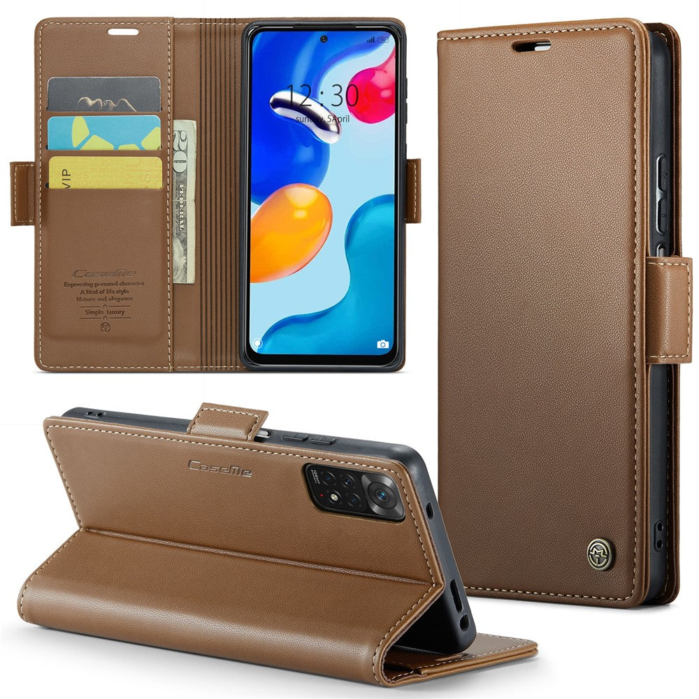 For Xiaomi Redmi Note 11 4G (Qualcomm) / Note 11S 4G Leather Case CASEME 023 RFID Blocking 3 Card Slot Mobile Cover