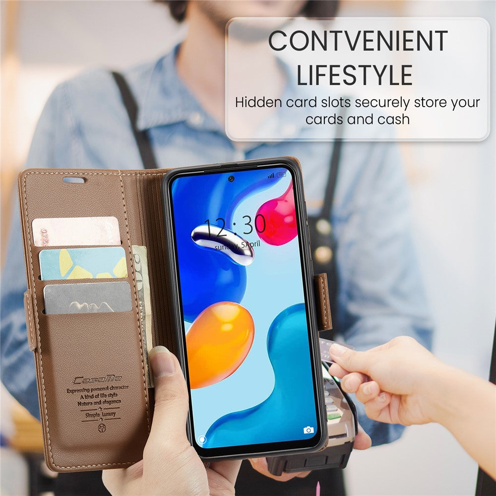 For Xiaomi Redmi Note 11 4G (Qualcomm) / Note 11S 4G Leather Case CASEME 023 RFID Blocking 3 Card Slot Mobile Cover
