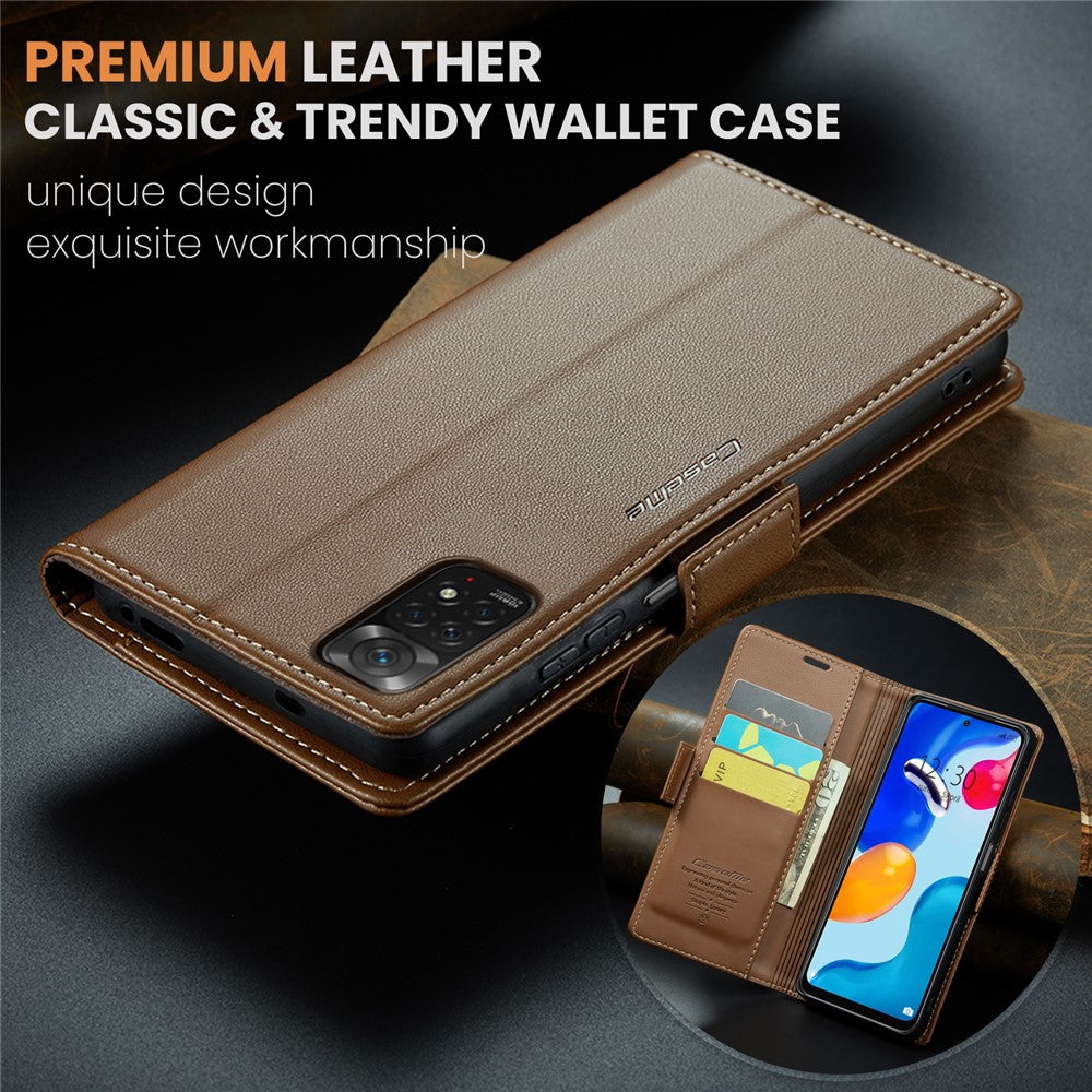 For Xiaomi Redmi Note 11 4G (Qualcomm) / Note 11S 4G Leather Case CASEME 023 RFID Blocking 3 Card Slot Mobile Cover