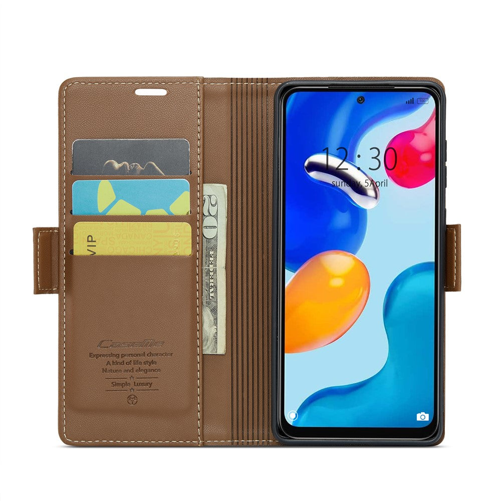 For Xiaomi Redmi Note 11 4G (Qualcomm) / Note 11S 4G Leather Case CASEME 023 RFID Blocking 3 Card Slot Mobile Cover
