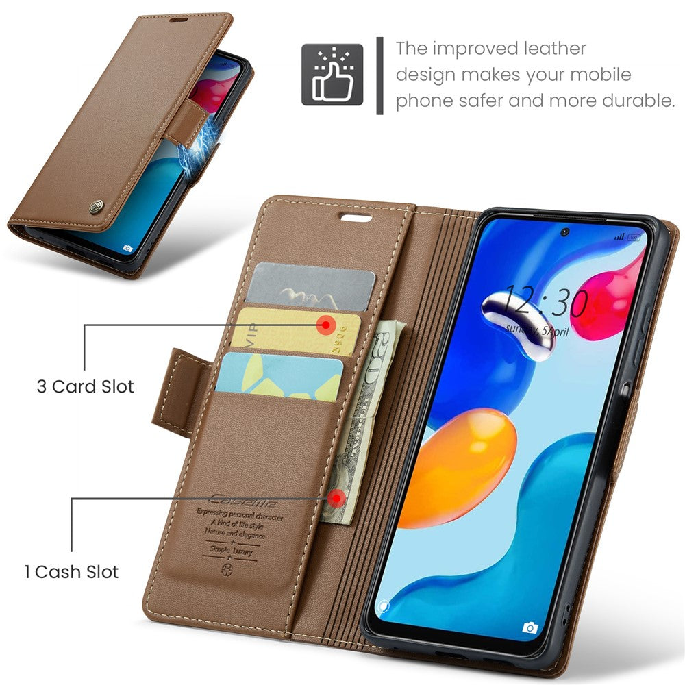 For Xiaomi Redmi Note 11 4G (Qualcomm) / Note 11S 4G Leather Case CASEME 023 RFID Blocking 3 Card Slot Mobile Cover