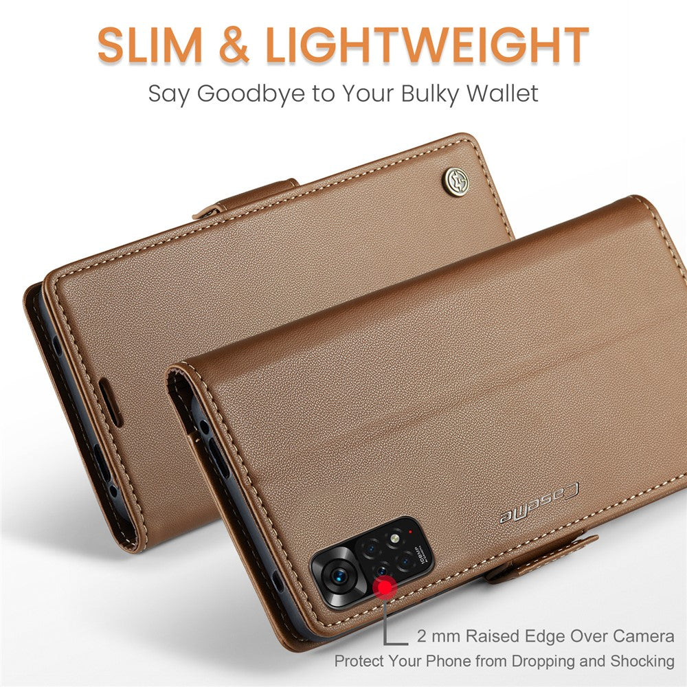 For Xiaomi Redmi Note 11 4G (Qualcomm) / Note 11S 4G Leather Case CASEME 023 RFID Blocking 3 Card Slot Mobile Cover