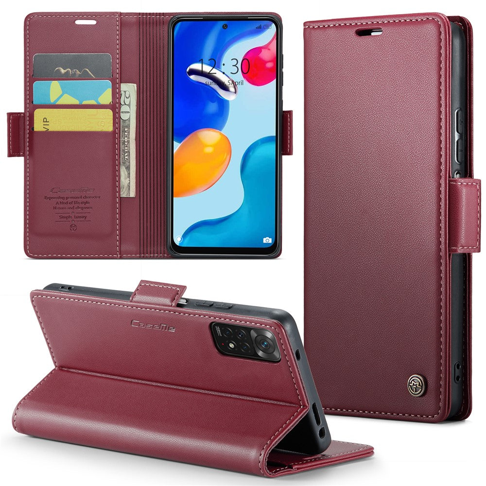For Xiaomi Redmi Note 11 4G (Qualcomm) / Note 11S 4G Leather Case CASEME 023 RFID Blocking 3 Card Slot Mobile Cover