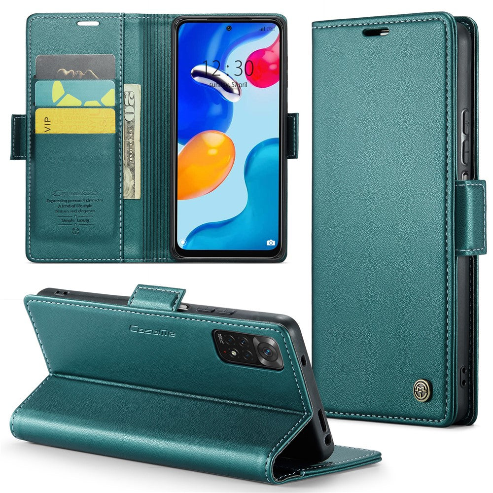 For Xiaomi Redmi Note 11 4G (Qualcomm) / Note 11S 4G Leather Case CASEME 023 RFID Blocking 3 Card Slot Mobile Cover