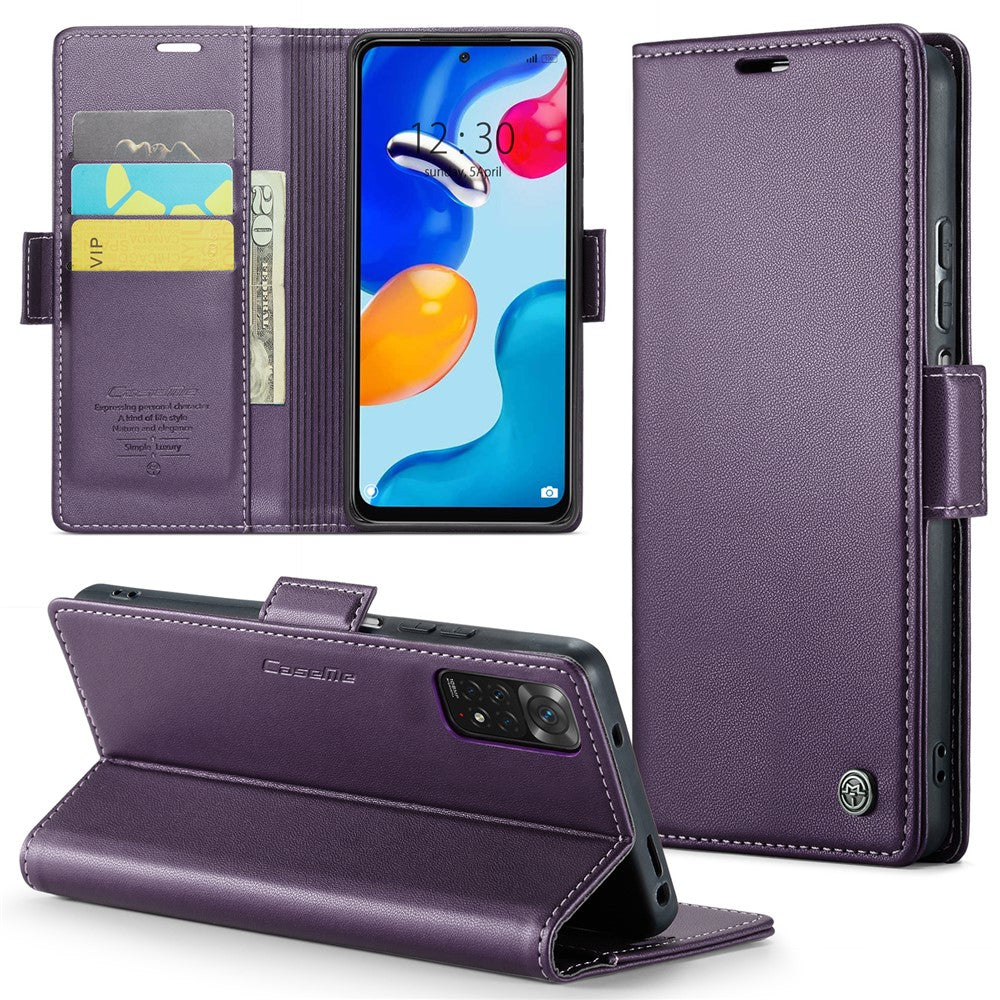 For Xiaomi Redmi Note 11 4G (Qualcomm) / Note 11S 4G Leather Case CASEME 023 RFID Blocking 3 Card Slot Mobile Cover