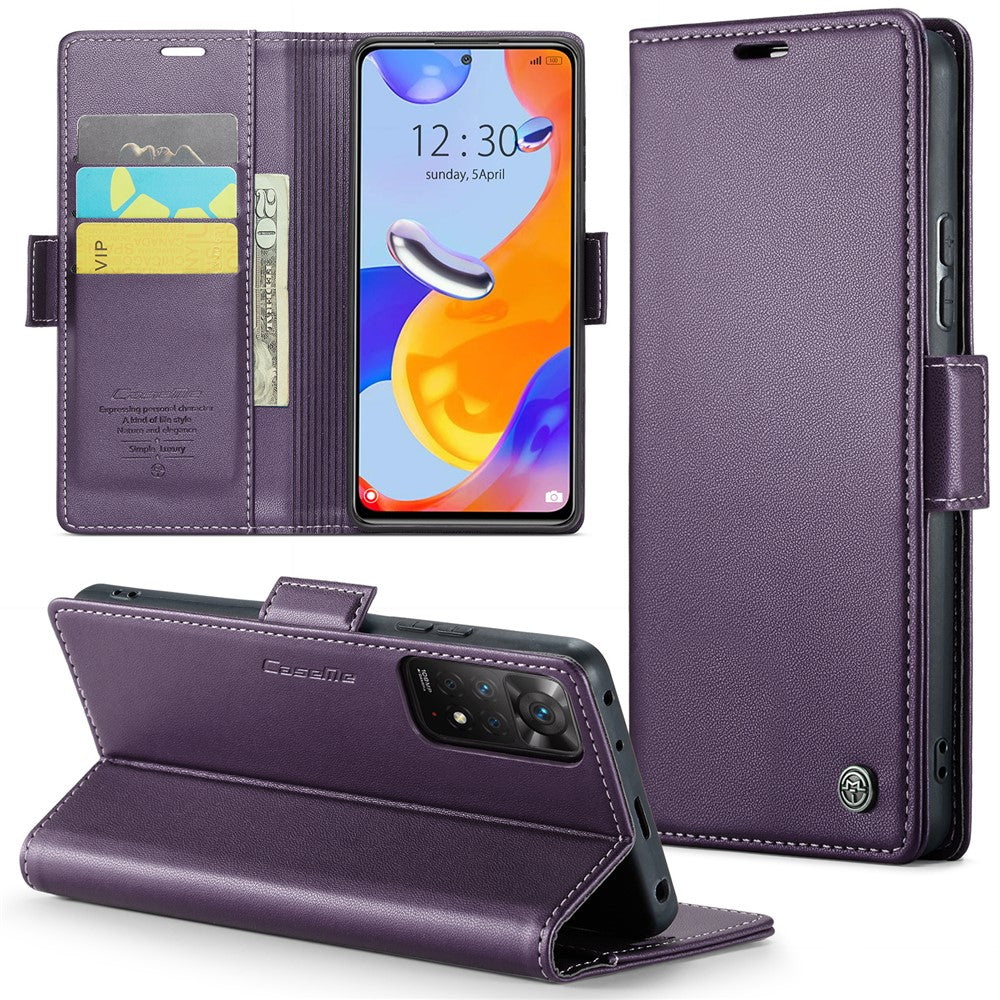 For Xiaomi Redmi Note 11 Pro 4G (Mediatek) / Note 11 Pro 5G (Qualcomm) / Note 12 Pro 4G Leather Case CASEME 023 RFID Blocking 3 Card Slot