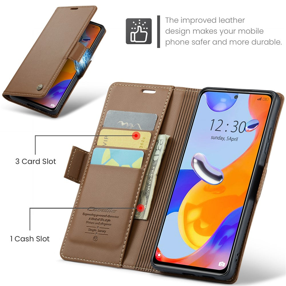 For Xiaomi Redmi Note 11 Pro 4G (Mediatek) / Note 11 Pro 5G (Qualcomm) / Note 12 Pro 4G Leather Case CASEME 023 RFID Blocking 3 Card Slot