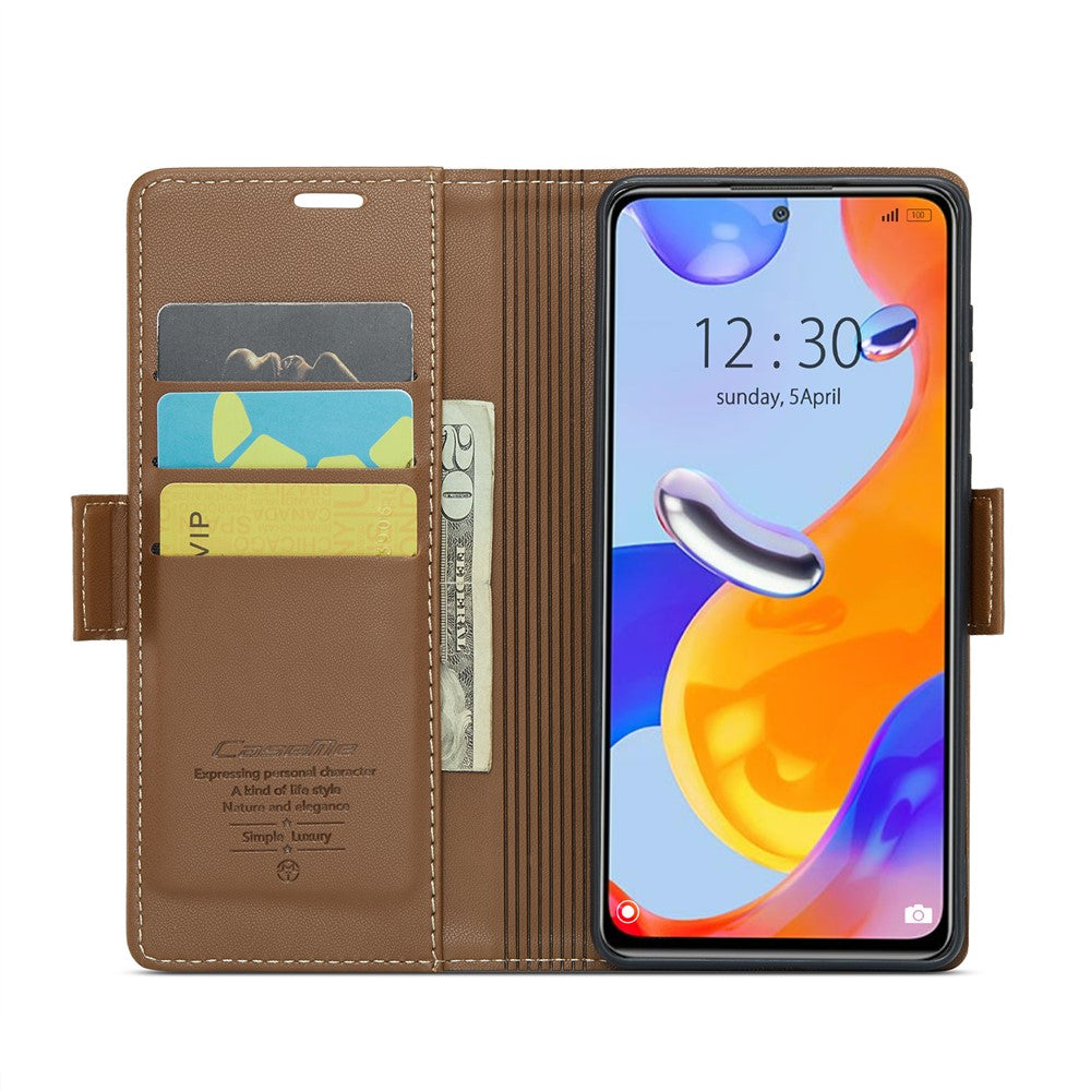 For Xiaomi Redmi Note 11 Pro 4G (Mediatek) / Note 11 Pro 5G (Qualcomm) / Note 12 Pro 4G Leather Case CASEME 023 RFID Blocking 3 Card Slot