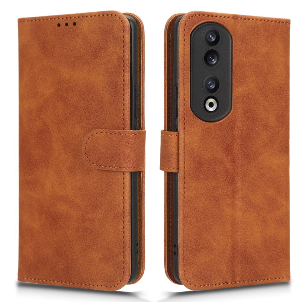 For Honor 90 Skin-touch Feeling PU Leather Phone Shell Wallet Cover Folding Stand Flip Phone Case