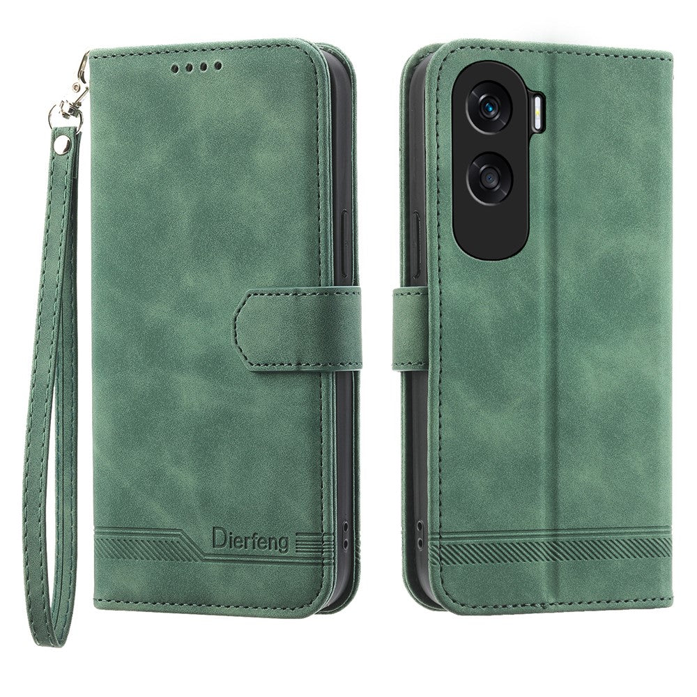 DIERFENG DF-03 for Honor X50i 5G / 90 Lite 5G Lines Imprinted Leather Wallet Cover Phone Case with Stand