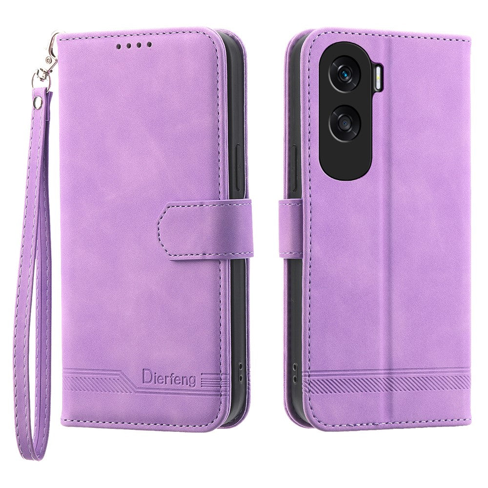 DIERFENG DF-03 for Honor X50i 5G / 90 Lite 5G Lines Imprinted Leather Wallet Cover Phone Case with Stand