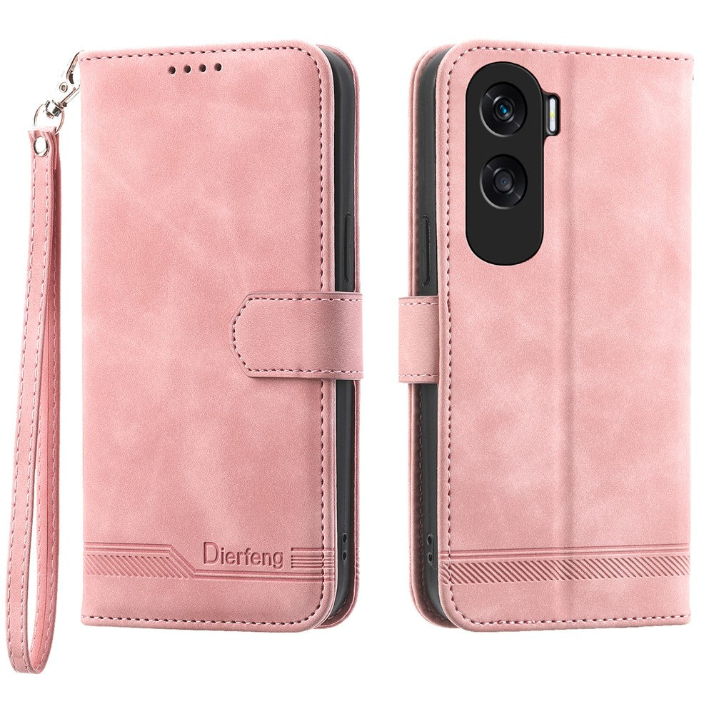 DIERFENG DF-03 for Honor X50i 5G / 90 Lite 5G Lines Imprinted Leather Wallet Cover Phone Case with Stand