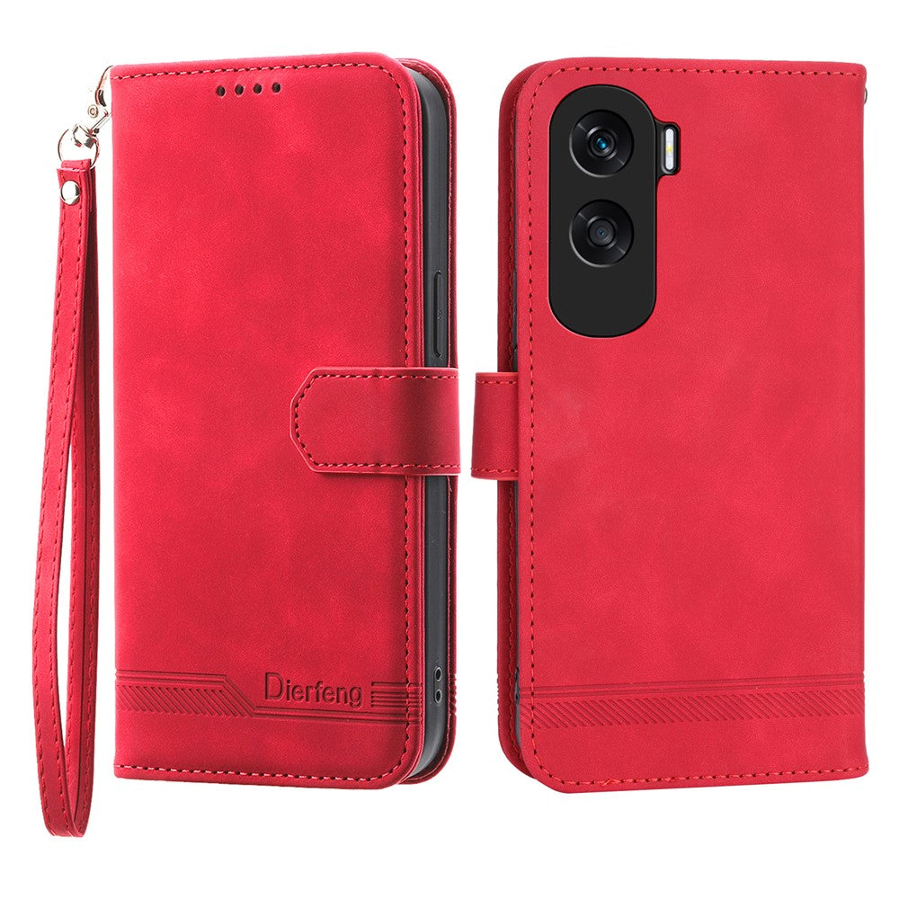 DIERFENG DF-03 for Honor X50i 5G / 90 Lite 5G Lines Imprinted Leather Wallet Cover Phone Case with Stand