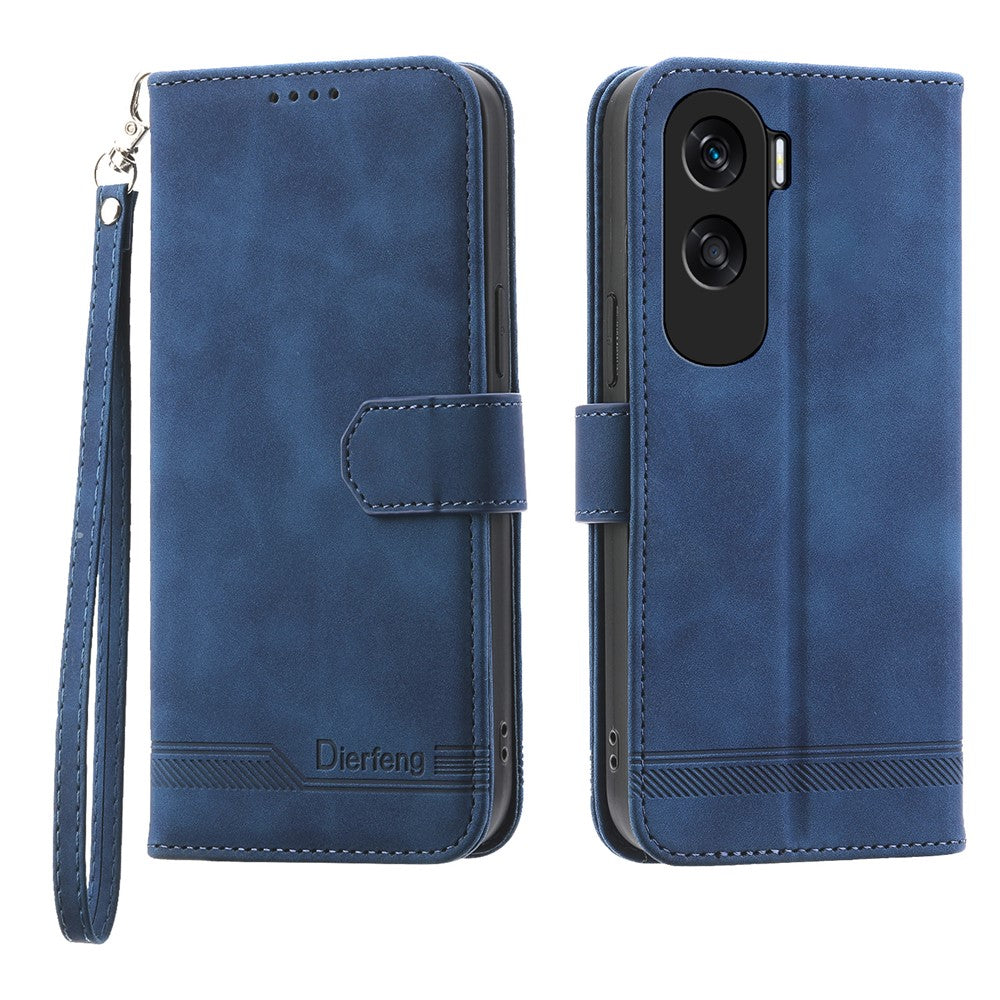 DIERFENG DF-03 for Honor X50i 5G / 90 Lite 5G Lines Imprinted Leather Wallet Cover Phone Case with Stand