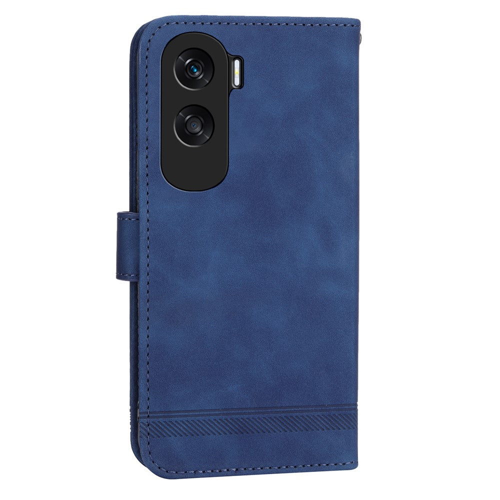 DIERFENG DF-03 for Honor X50i 5G / 90 Lite 5G Lines Imprinted Leather Wallet Cover Phone Case with Stand