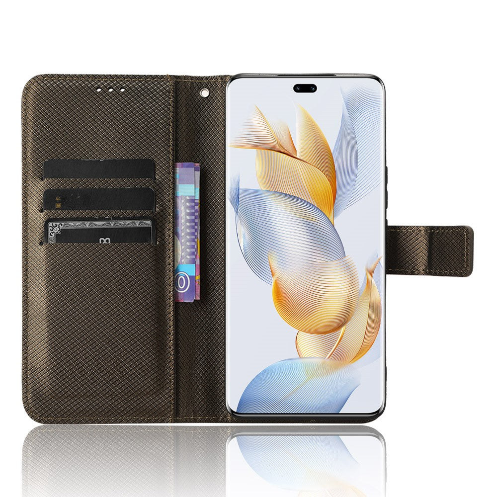 For Honor 90 TPU + PU Leather Cell Phone Case Stand Wallet Diamond Texture Cover