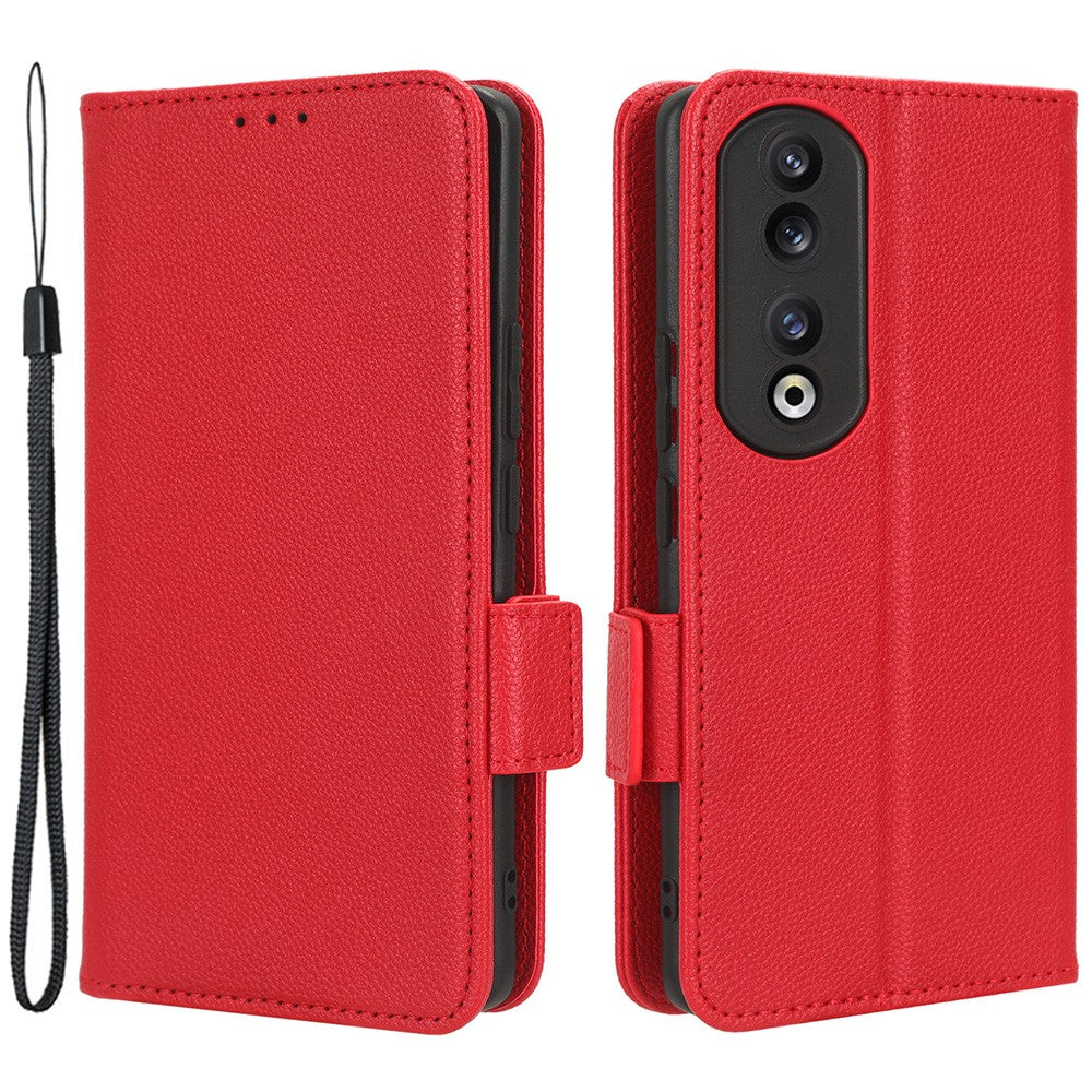 Leather Phone Case for Honor 90 , Wallet Stand Litchi Texture Folio Flip Cell Phone Cover
