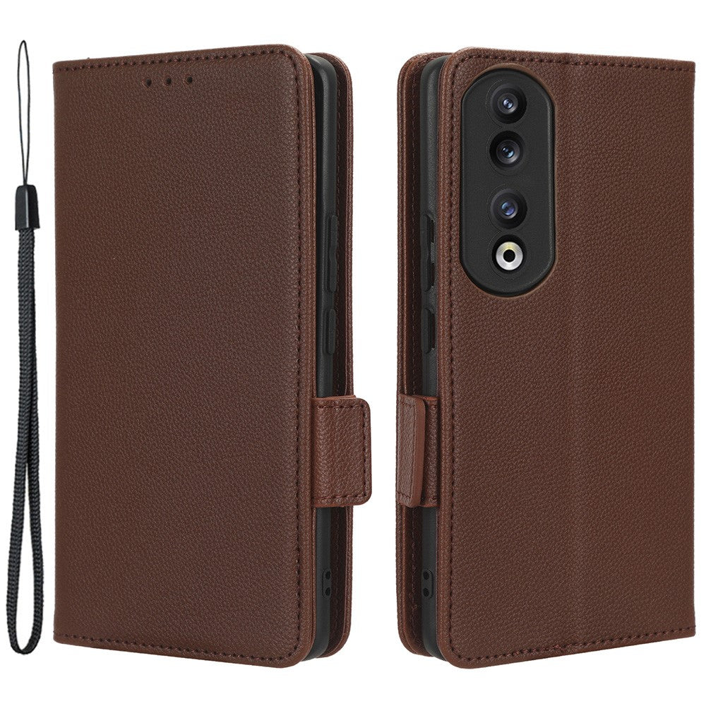 Leather Phone Case for Honor 90 , Wallet Stand Litchi Texture Folio Flip Cell Phone Cover