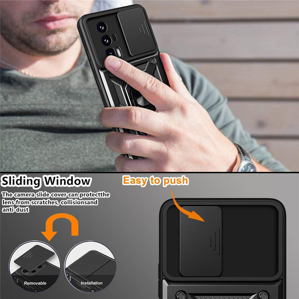 Phone Case for Xiaomi Poco F5 Pro 5G / Redmi K60 5G / K60 Pro 5G Camera Lens Slide Design PC+TPU Kickstand Cover