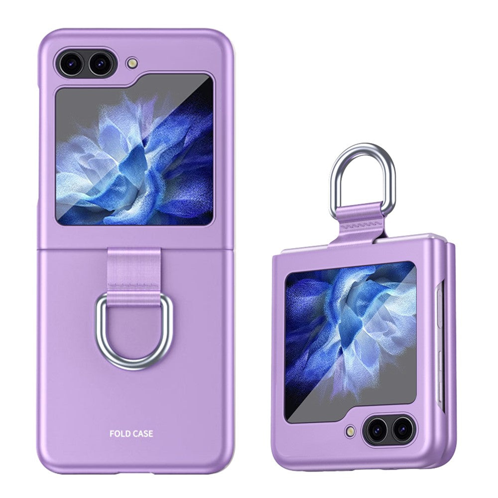 For Samsung Galaxy Z Flip5 5G Hard PC Phone Case Ribbon Metal Ring Holder Anti-Scratch Phone Cover