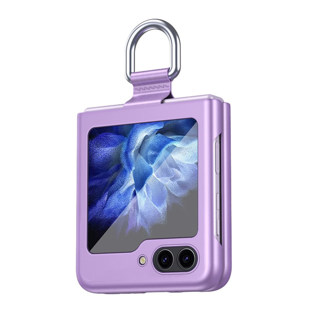 For Samsung Galaxy Z Flip5 5G Hard PC Phone Case Ribbon Metal Ring Holder Anti-Scratch Phone Cover