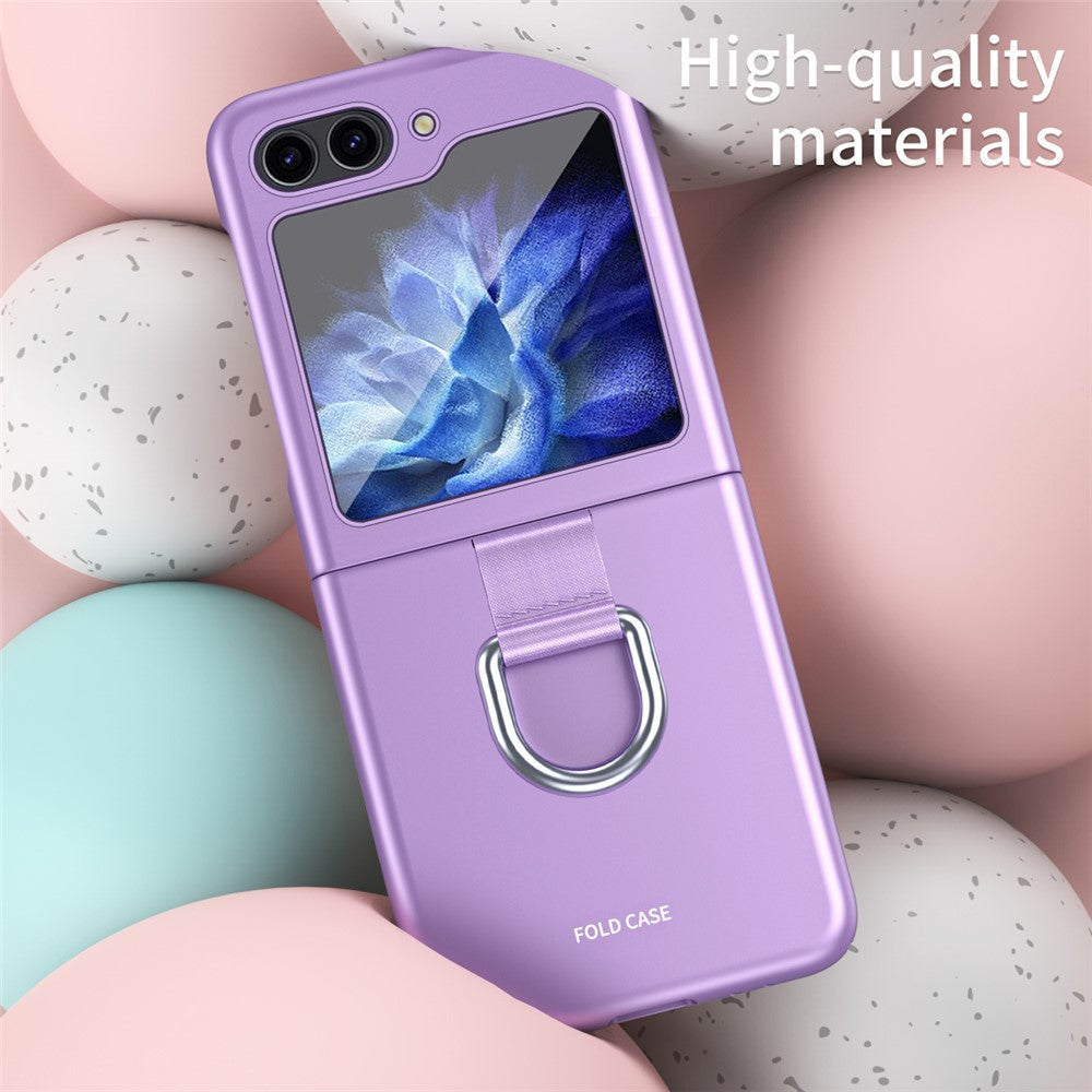 For Samsung Galaxy Z Flip5 5G Hard PC Phone Case Ribbon Metal Ring Holder Anti-Scratch Phone Cover