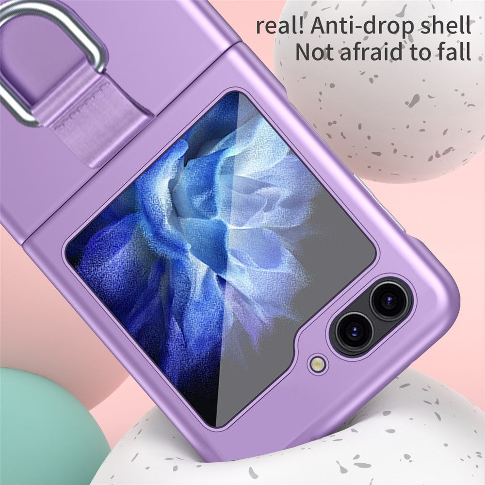 For Samsung Galaxy Z Flip5 5G Hard PC Phone Case Ribbon Metal Ring Holder Anti-Scratch Phone Cover