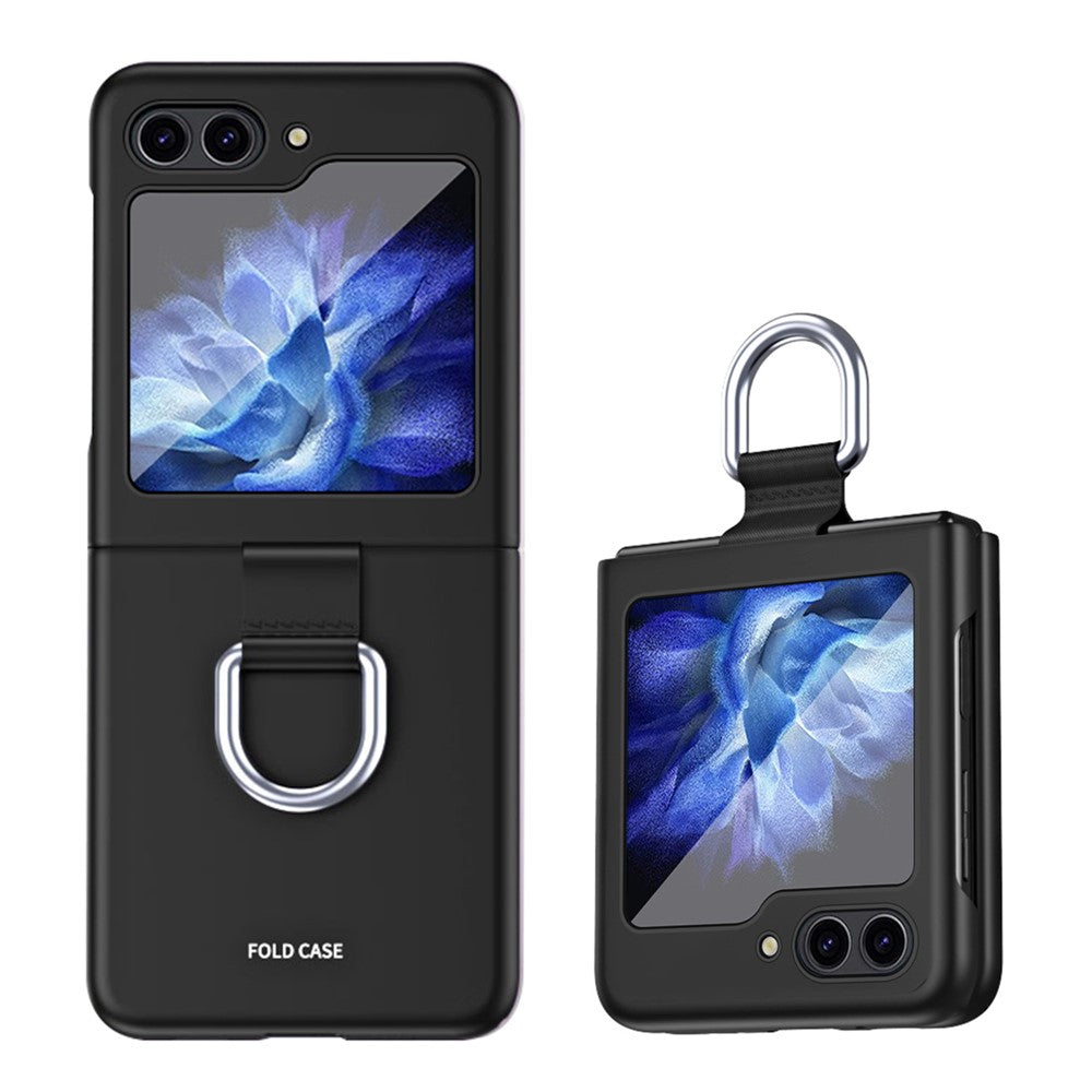 For Samsung Galaxy Z Flip5 5G Hard PC Phone Case Ribbon Metal Ring Holder Anti-Scratch Phone Cover