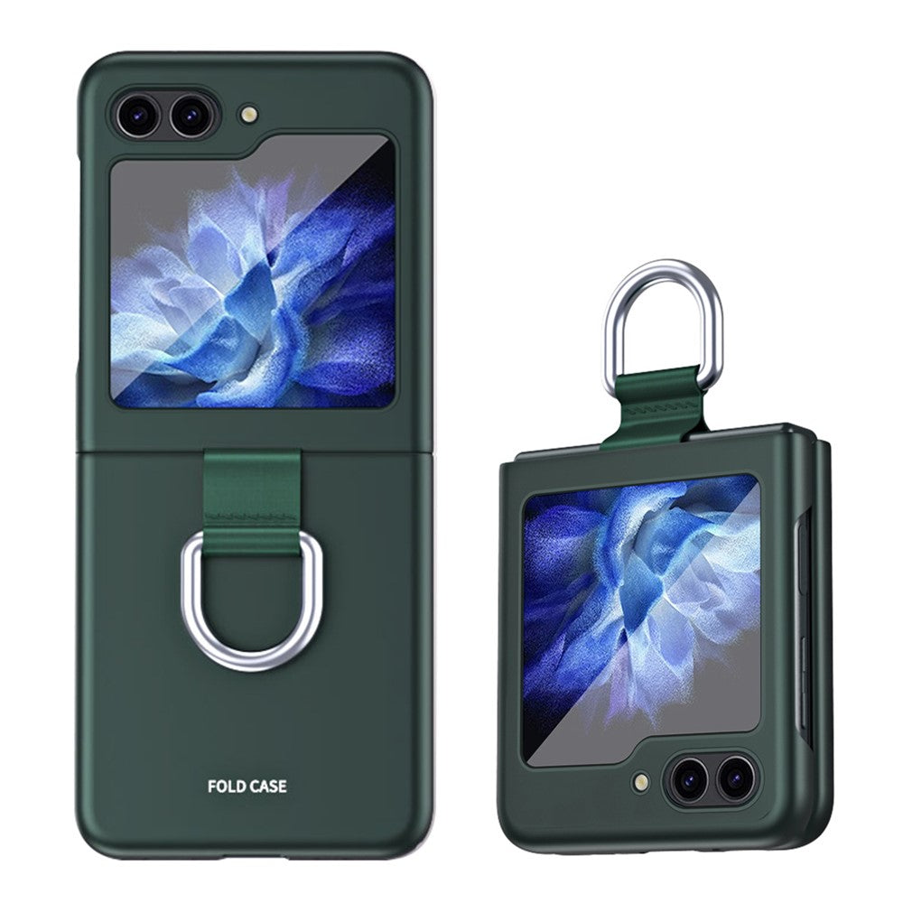 For Samsung Galaxy Z Flip5 5G Hard PC Phone Case Ribbon Metal Ring Holder Anti-Scratch Phone Cover