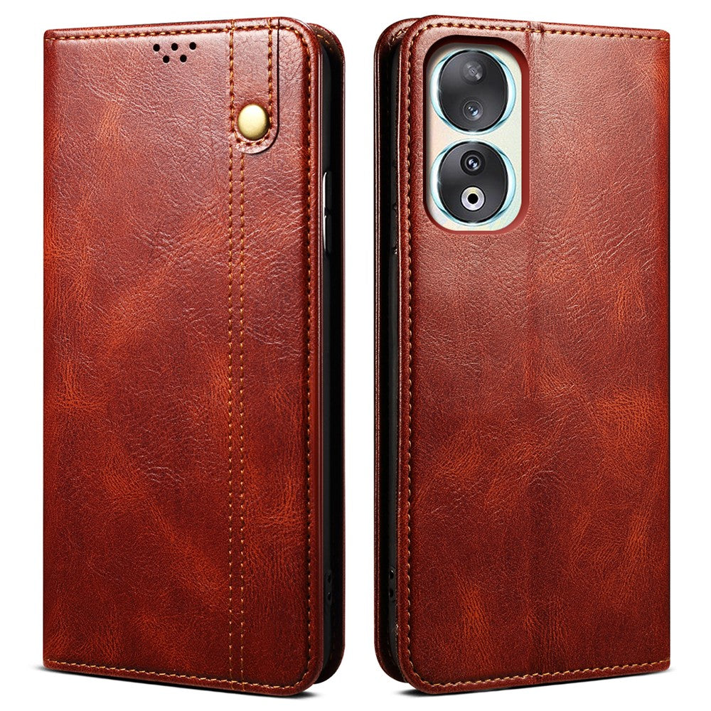 For Honor 90 Wallet Case PU Leather Waxy Crazy Horse Texture Stand Phone Cover
