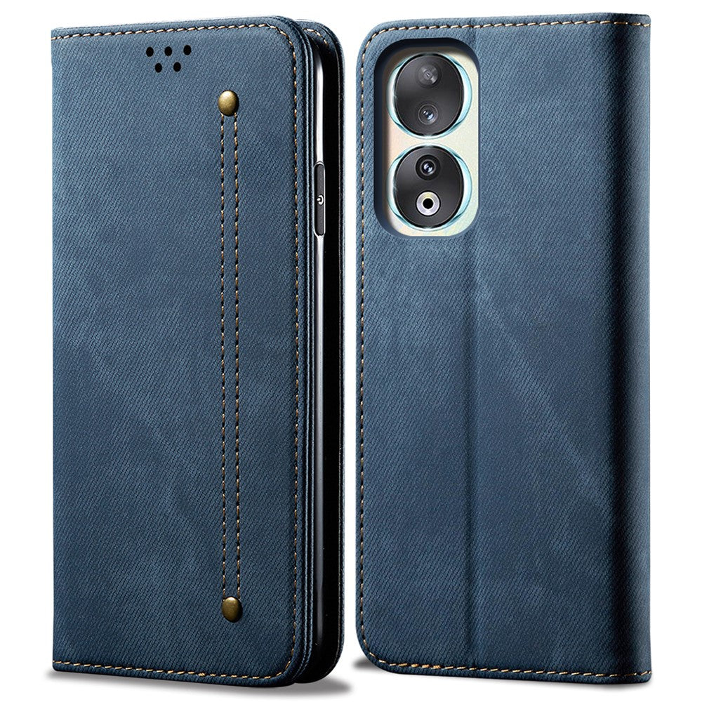 For Honor 90 Leather Flip Phone Case Jeans Cloth Texture Wallet Stand Cover