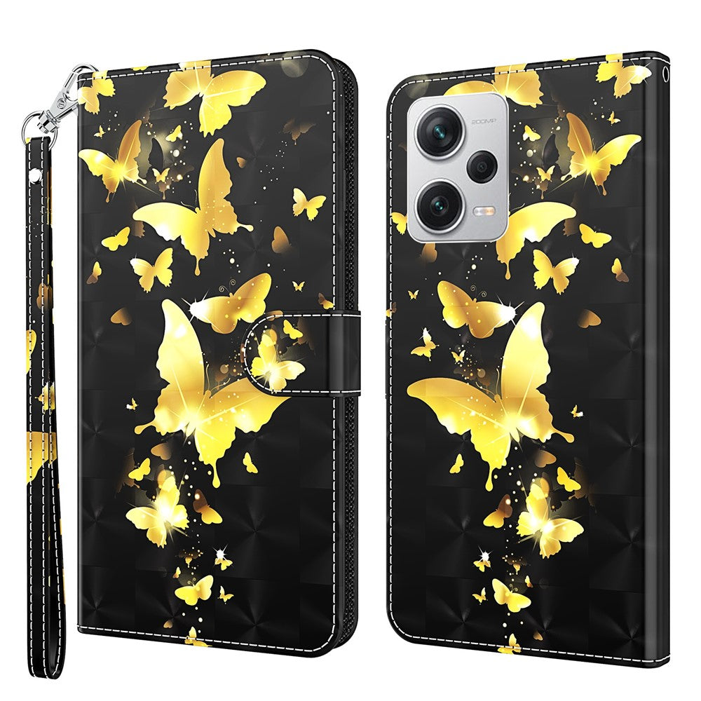 For Xiaomi Redmi Note 12 Pro+ 5G Leather Wallet Phone Case 3D Pattern Printing Stand Cover with Strap