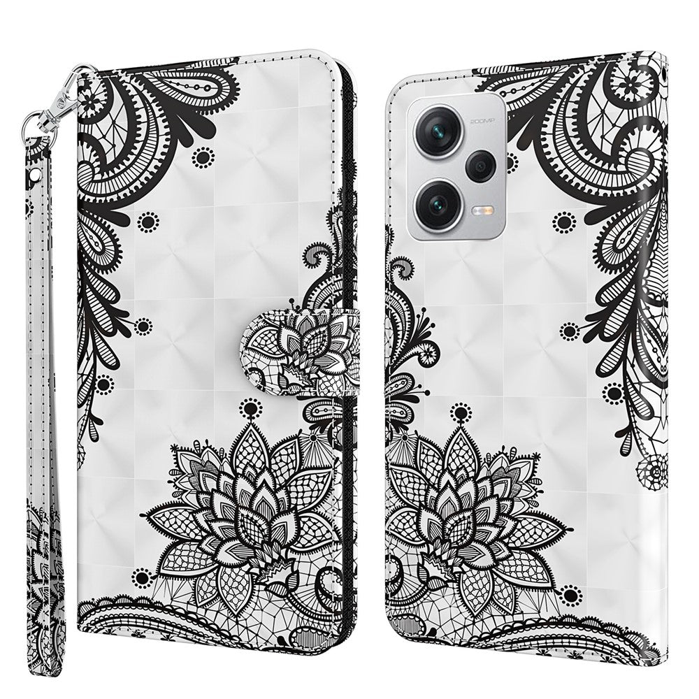 For Xiaomi Redmi Note 12 Pro+ 5G Leather Wallet Phone Case 3D Pattern Printing Stand Cover with Strap