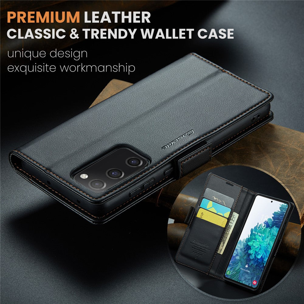 Galaxy S20 FE 4G/5G / S20 FE 2022 / S20 Lite Glänzende Wallet-Hülle – RFID-Schutz & Ständer