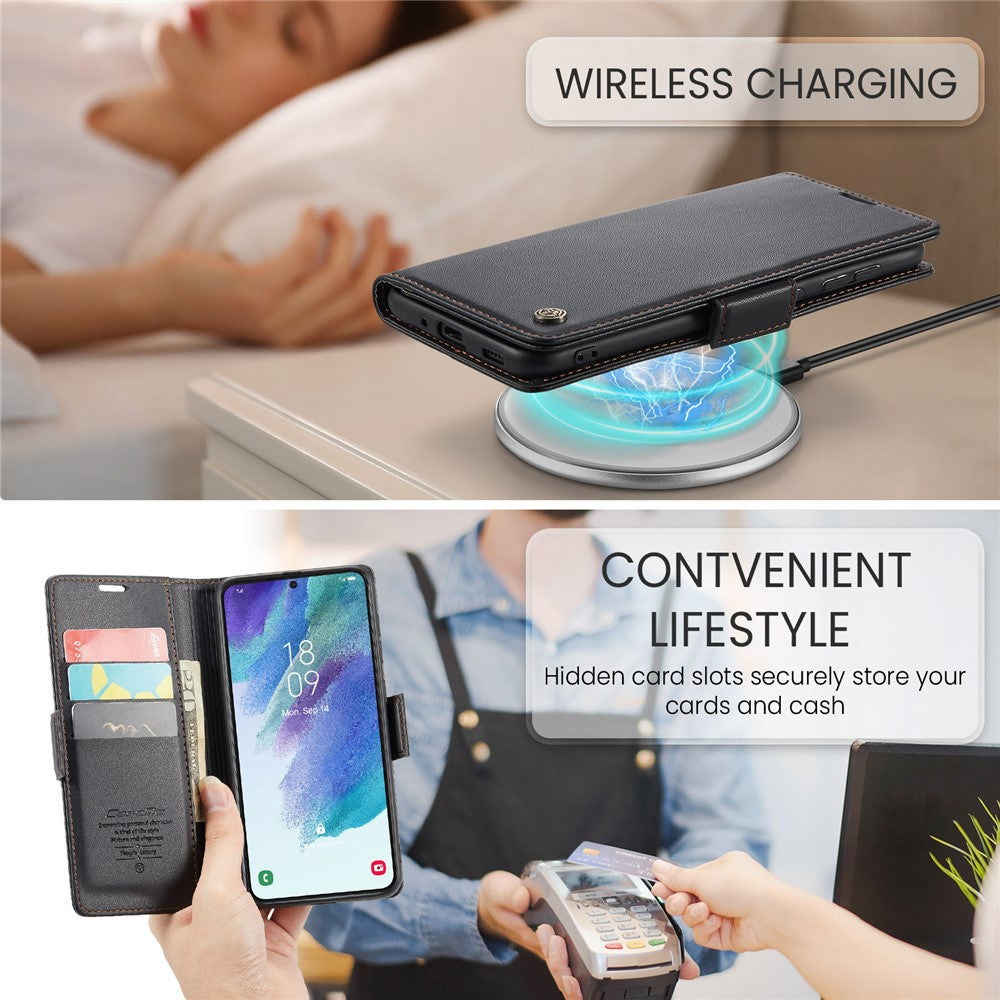 Galaxy S21 FE 5G Glänzende Wallet-Hülle – RFID-Schutz & Ständer