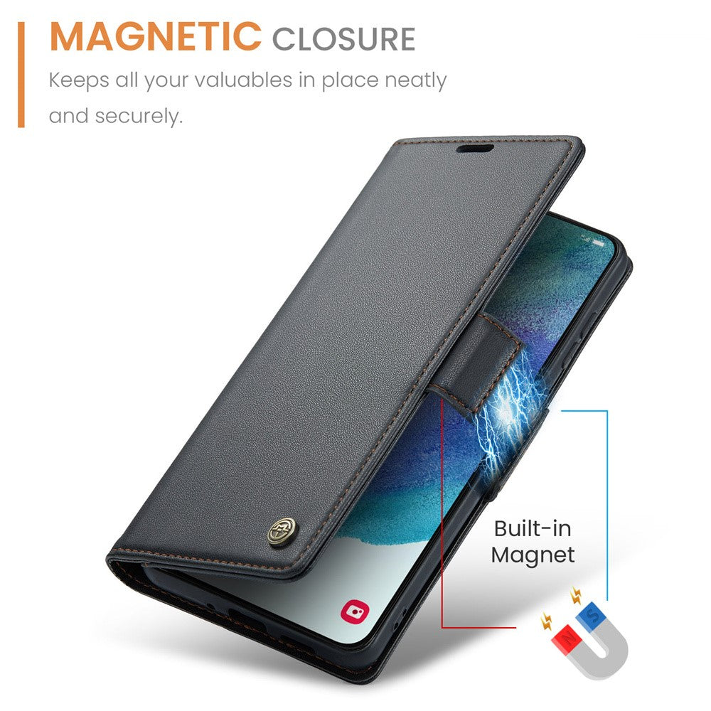 Galaxy S21 FE 5G Glänzende Wallet-Hülle – RFID-Schutz & Ständer