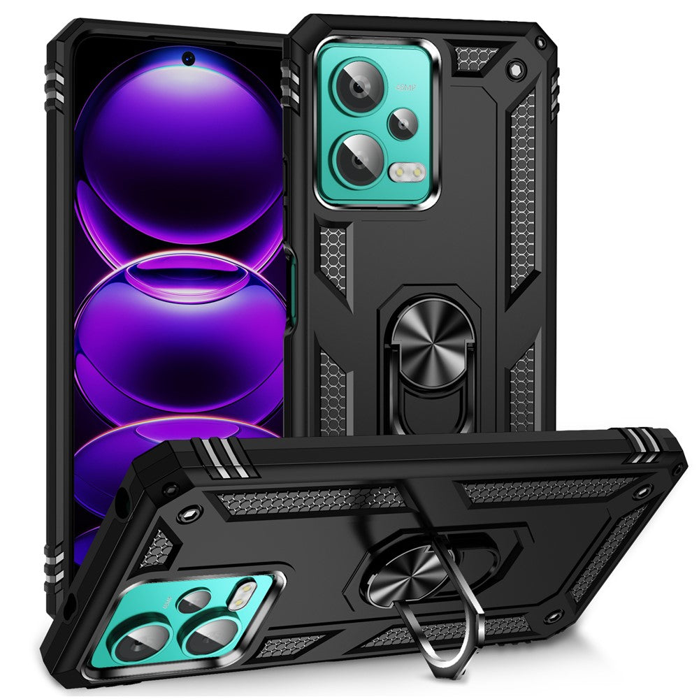 For Xiaomi Redmi Note 12 4G Kickstand Phone Case PC+TPU Cover with Built-in Magnetic Holder Metal Sheet