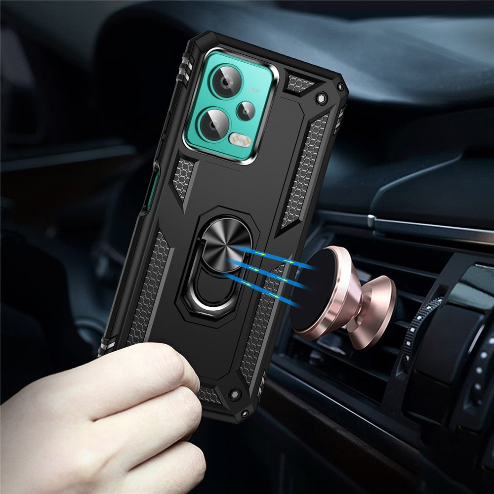 For Xiaomi Redmi Note 12 4G Kickstand Phone Case PC+TPU Cover with Built-in Magnetic Holder Metal Sheet