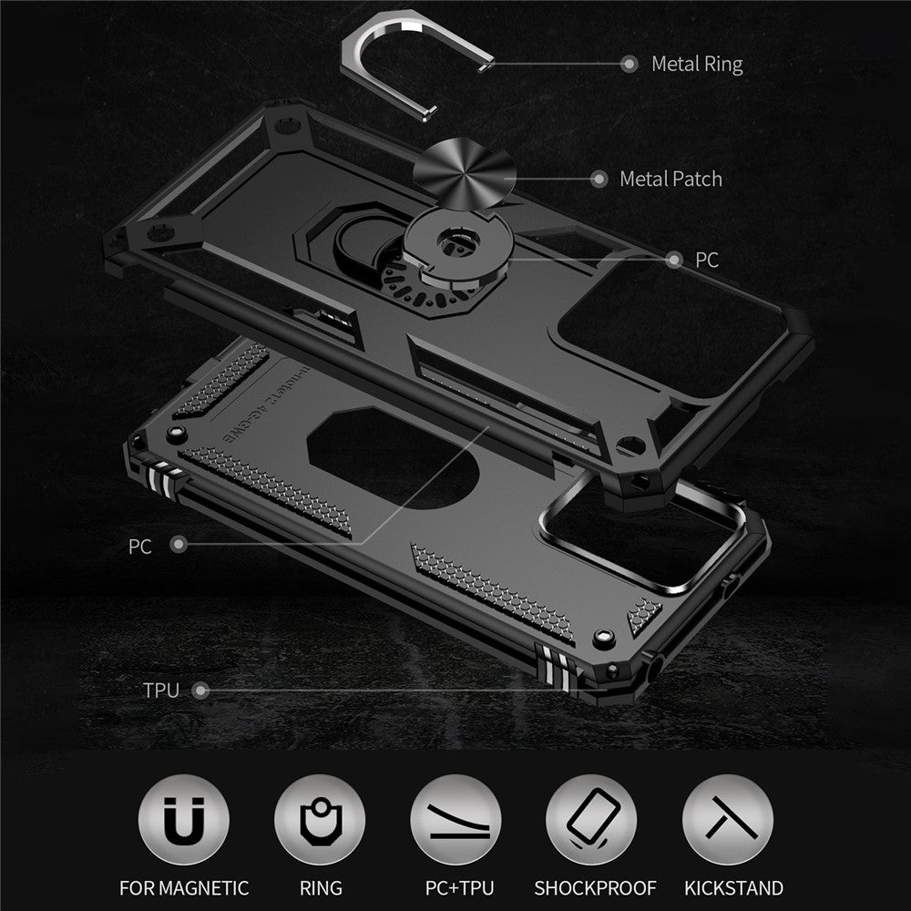 For Xiaomi Redmi Note 12 4G Kickstand Phone Case PC+TPU Cover with Built-in Magnetic Holder Metal Sheet