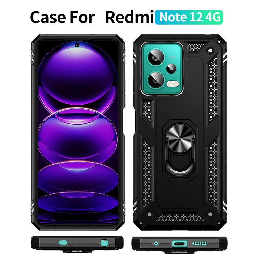 For Xiaomi Redmi Note 12 4G Kickstand Phone Case PC+TPU Cover with Built-in Magnetic Holder Metal Sheet